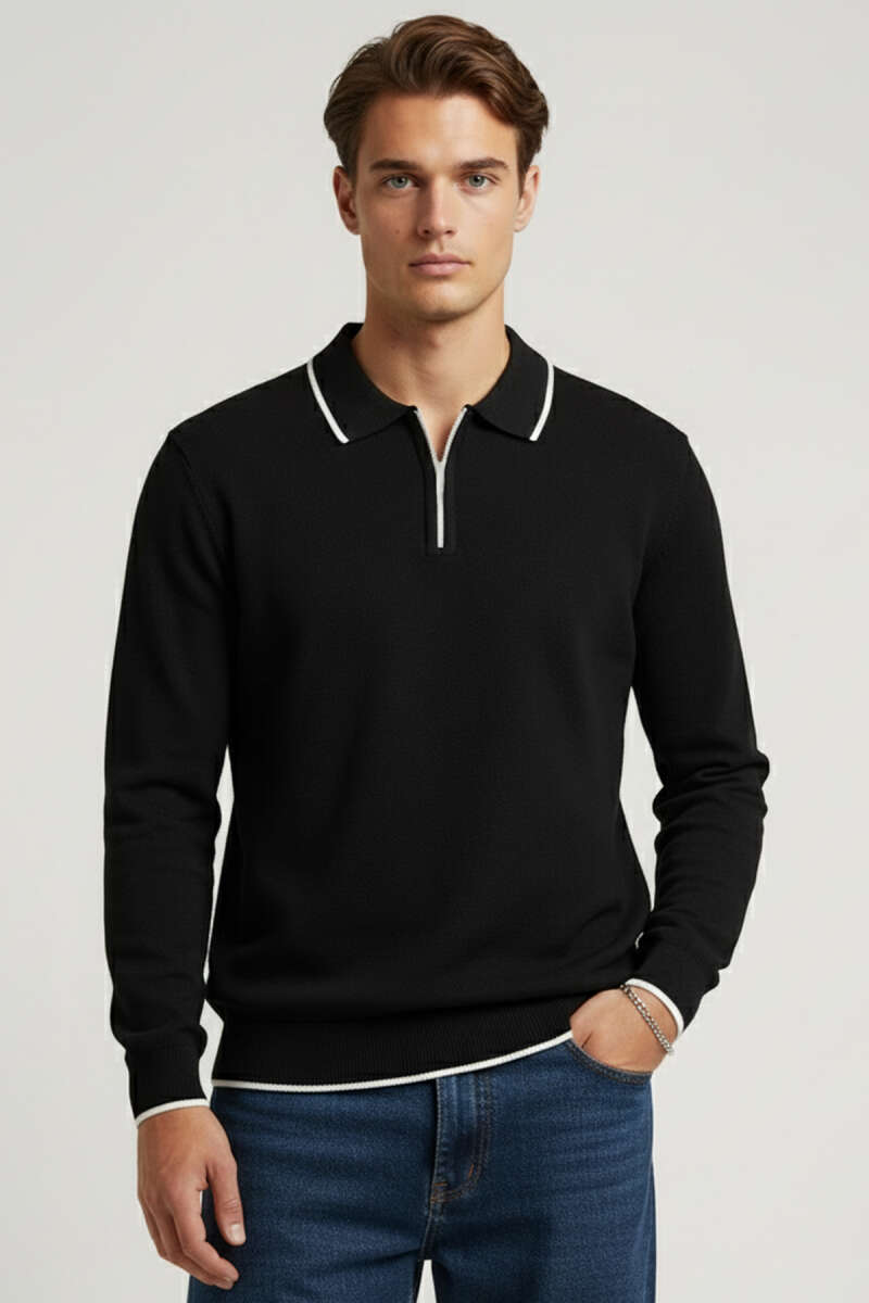 Polo Yaka Uzun Kollu Erkek Triko Sweatshirt