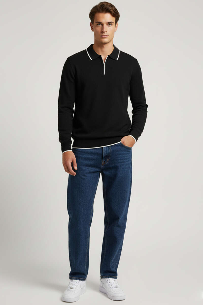 Polo Yaka Uzun Kollu Erkek Triko Sweatshirt
