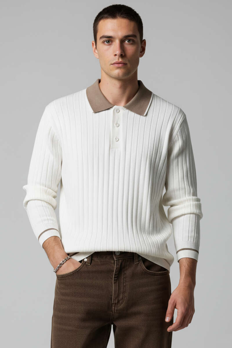 Polo Yaka Uzun Kollu Erkek Triko Sweatshirt
