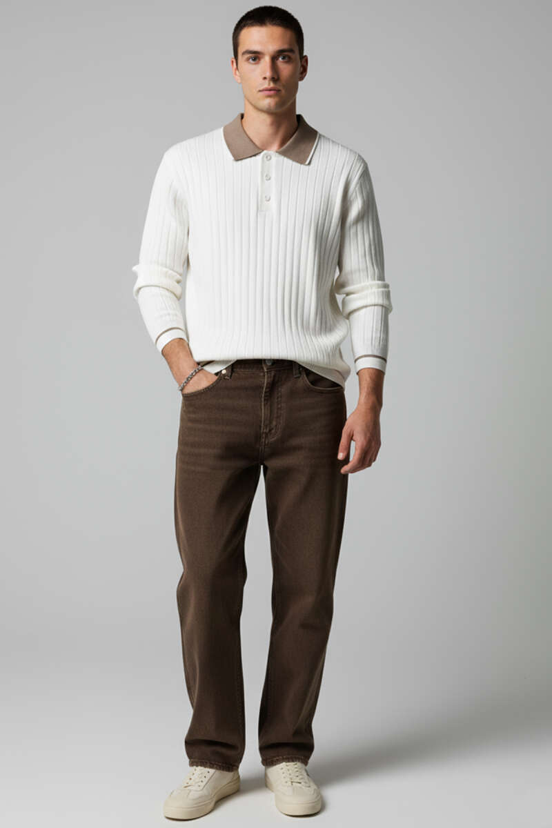 Polo Yaka Uzun Kollu Erkek Triko Sweatshirt