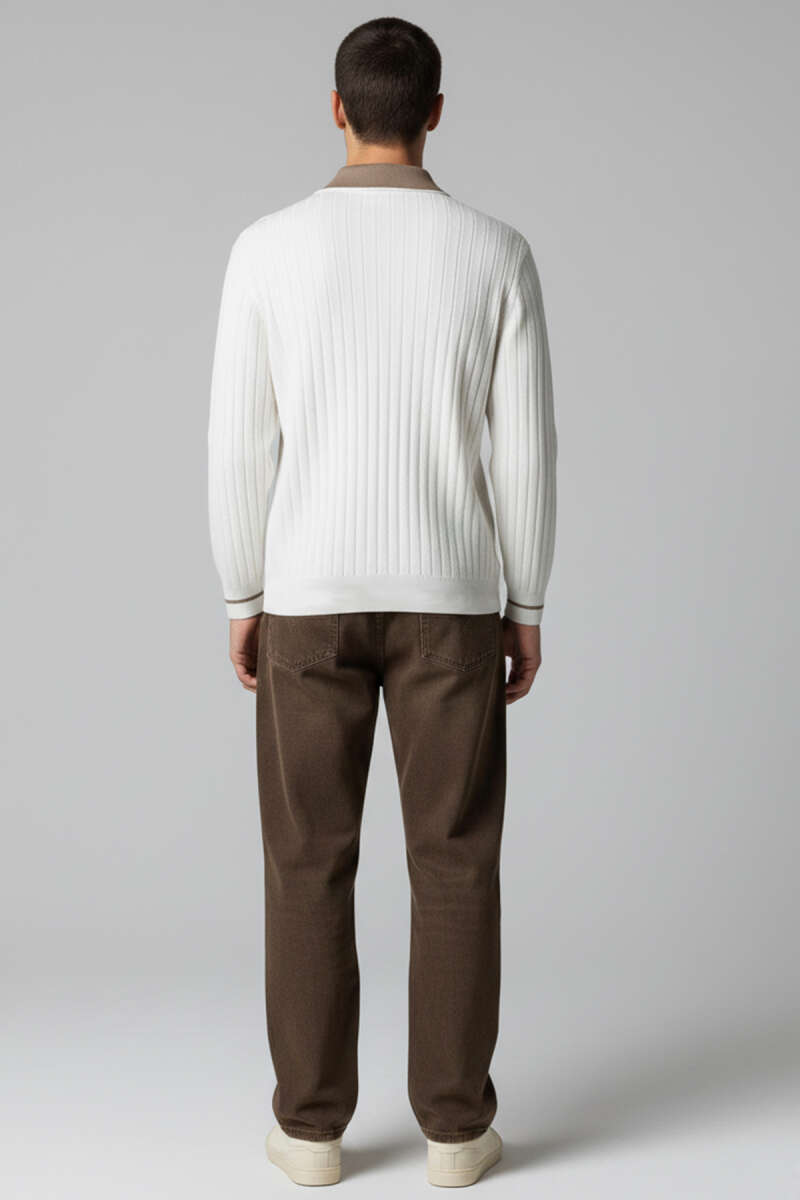 Polo Yaka Uzun Kollu Erkek Triko Sweatshirt