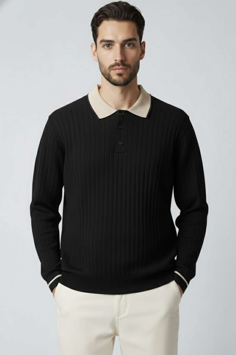 Polo Yaka Uzun Kollu Erkek Triko Sweatshirt