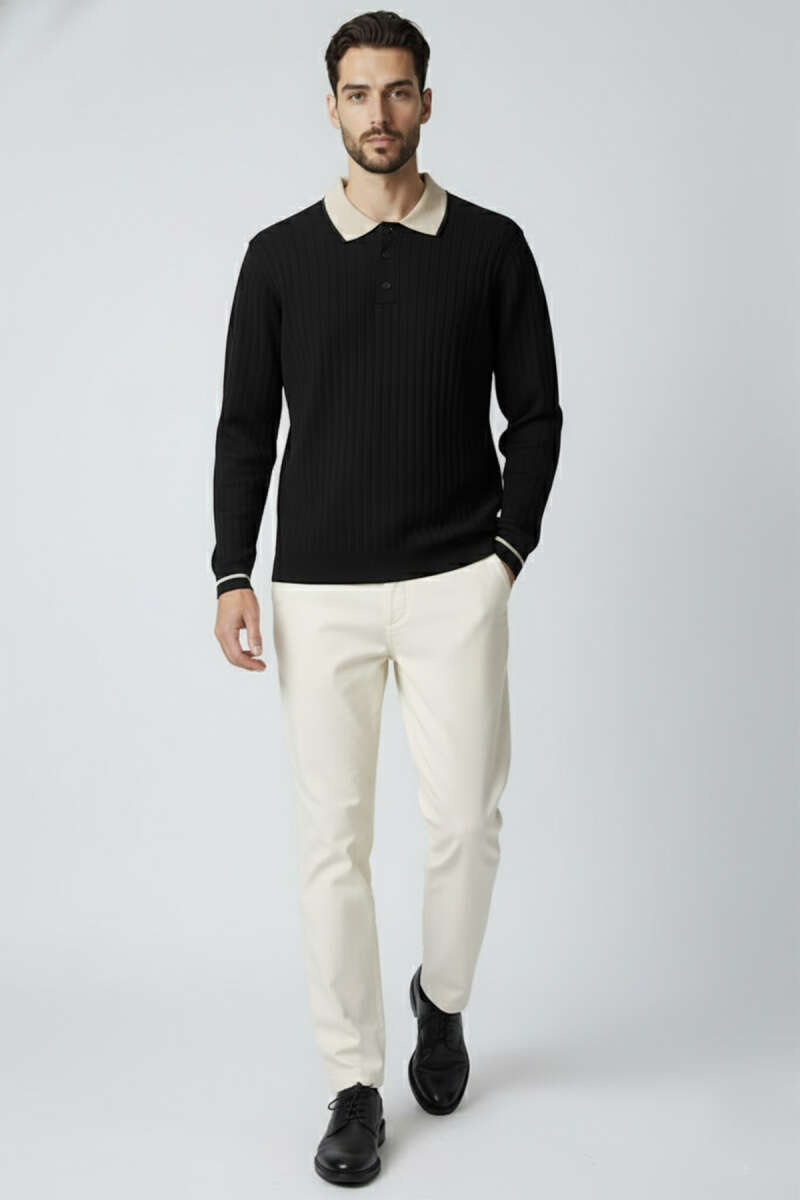 Polo Yaka Uzun Kollu Erkek Triko Sweatshirt
