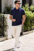 Polo Yaka Yarım Düğmeli Erkek T-shirt Lacivert