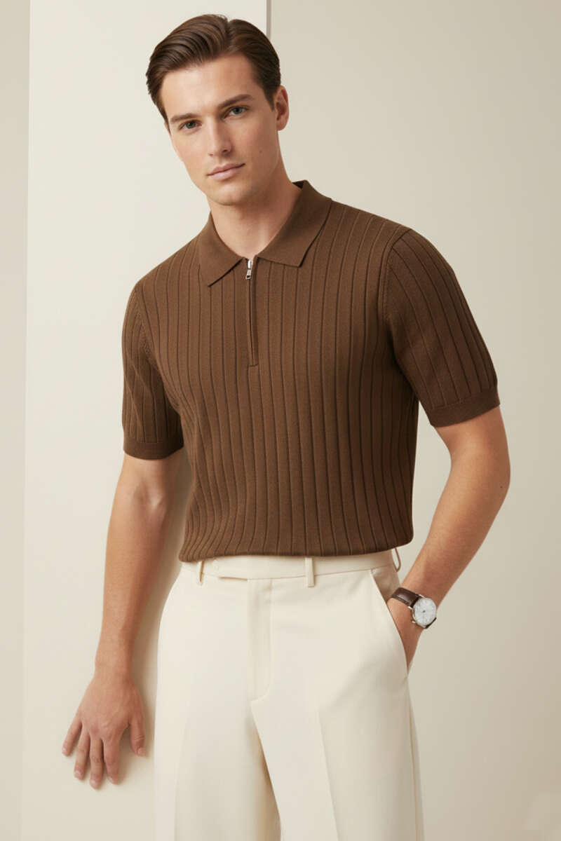 Polo Yaka Yarım Fermuarlı Erkek T-shirt