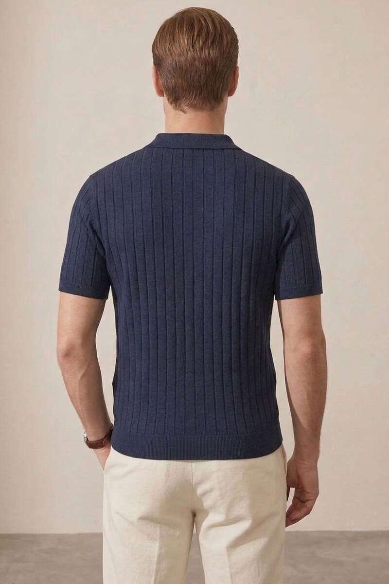 Polo Yaka Yarım Fermuarlı Erkek T-shirt Lacivert