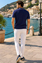 Polo Yaka Yarım Fermuarlı Merserize Erkek T-shirt Lacivert