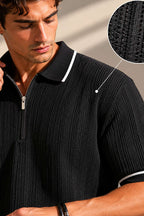 Polo Yaka Yarım Fermuarlı Merserize Erkek T-shirt Siyah
