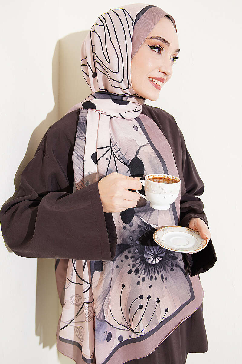 Poppy Desen Liva Modal Şal Bej Haki