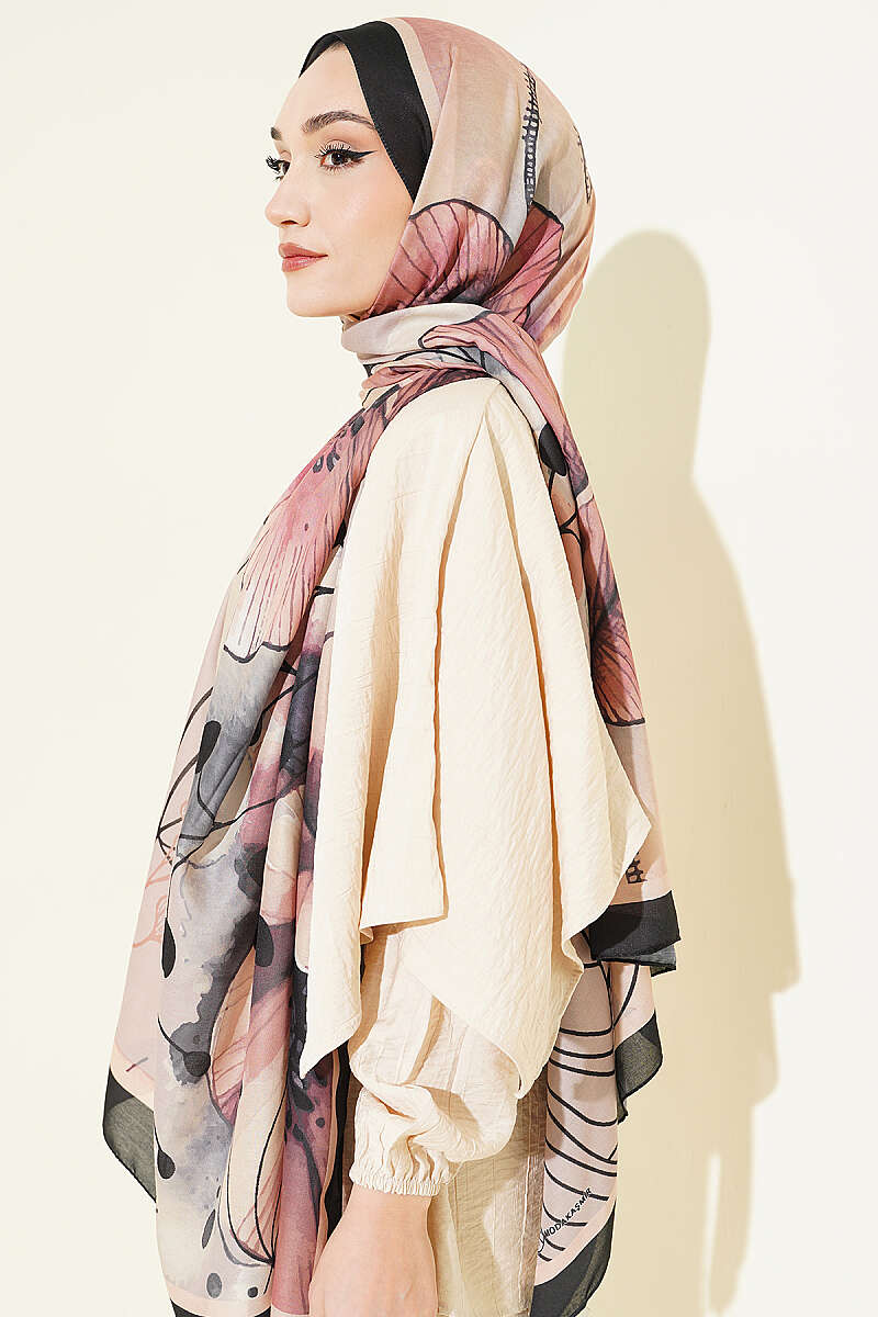Poppy Desen Liva Modal Şal Siyah Bej