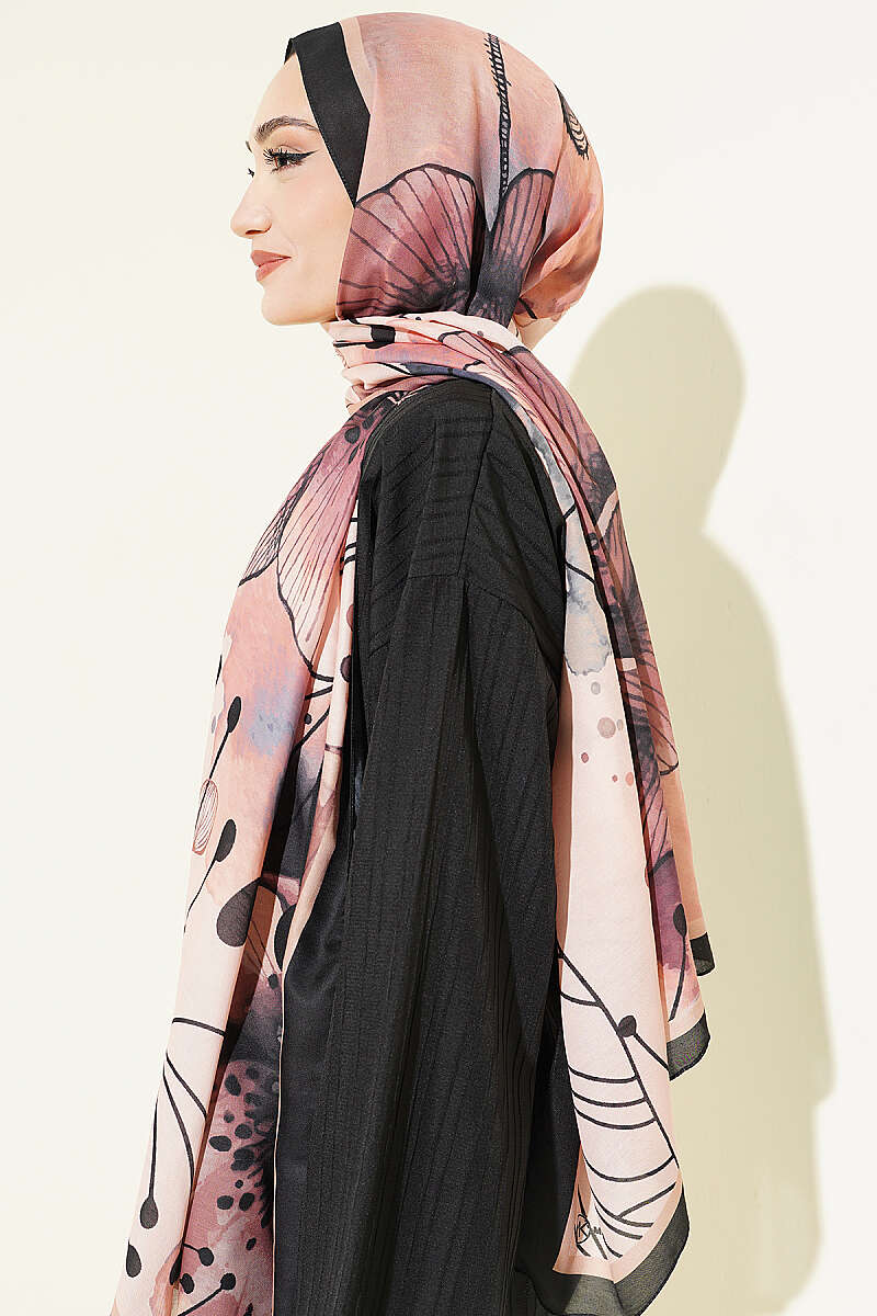 Poppy Desen Liva Modal Şal Siyah Somon