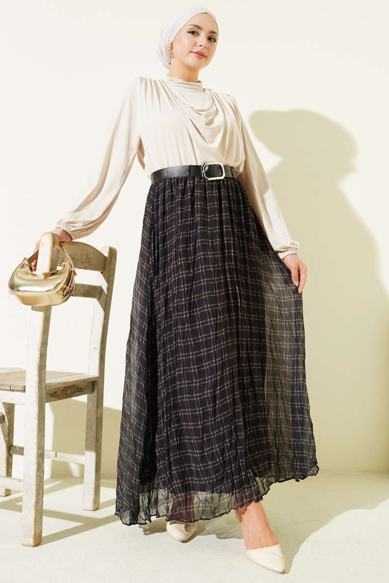 Gingham Belted Crinkled Chiffon Skirt Второстепенное изображение товара