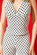 Puantiyeli V Yaka Gofre Crop Takım