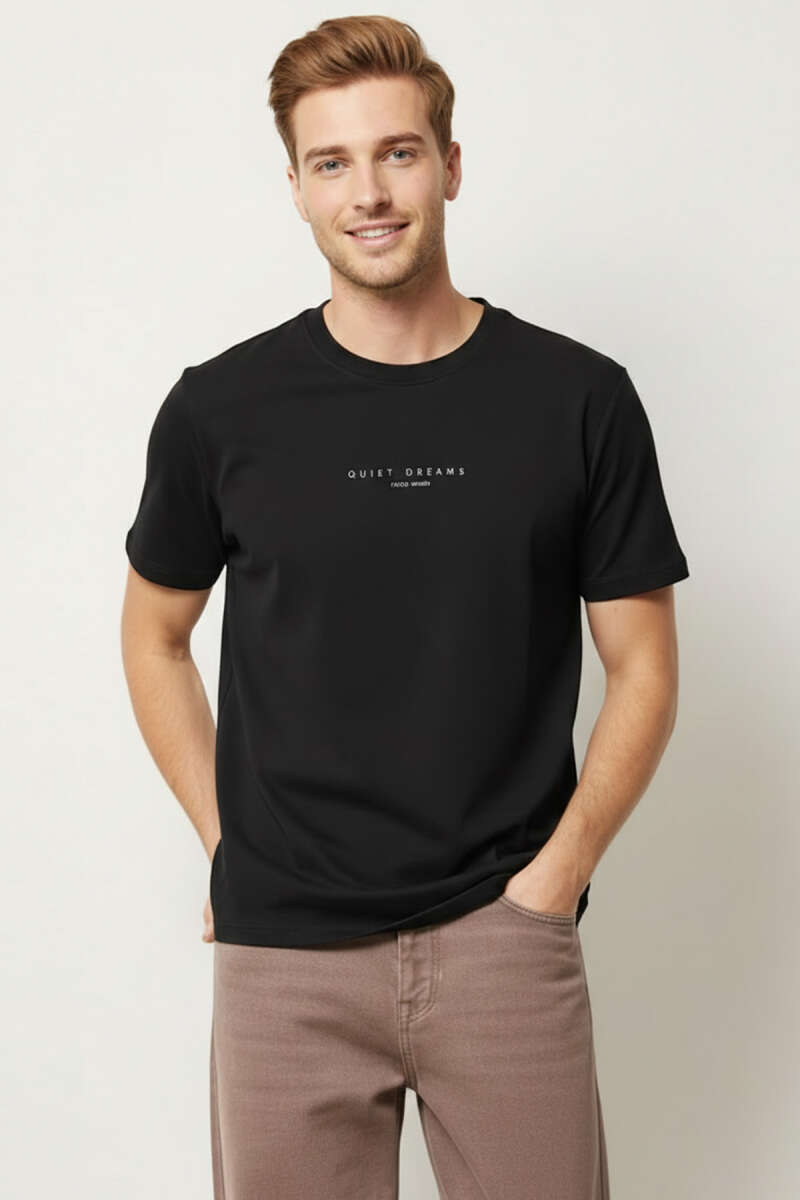 Quıet Dreams Baskılı T-shirt Siyah