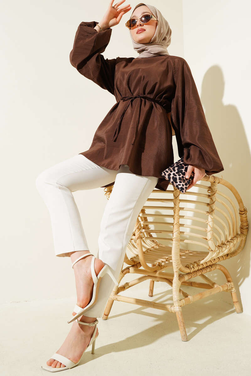 Reglan Balon Kol İp Kuşaklı Tunik