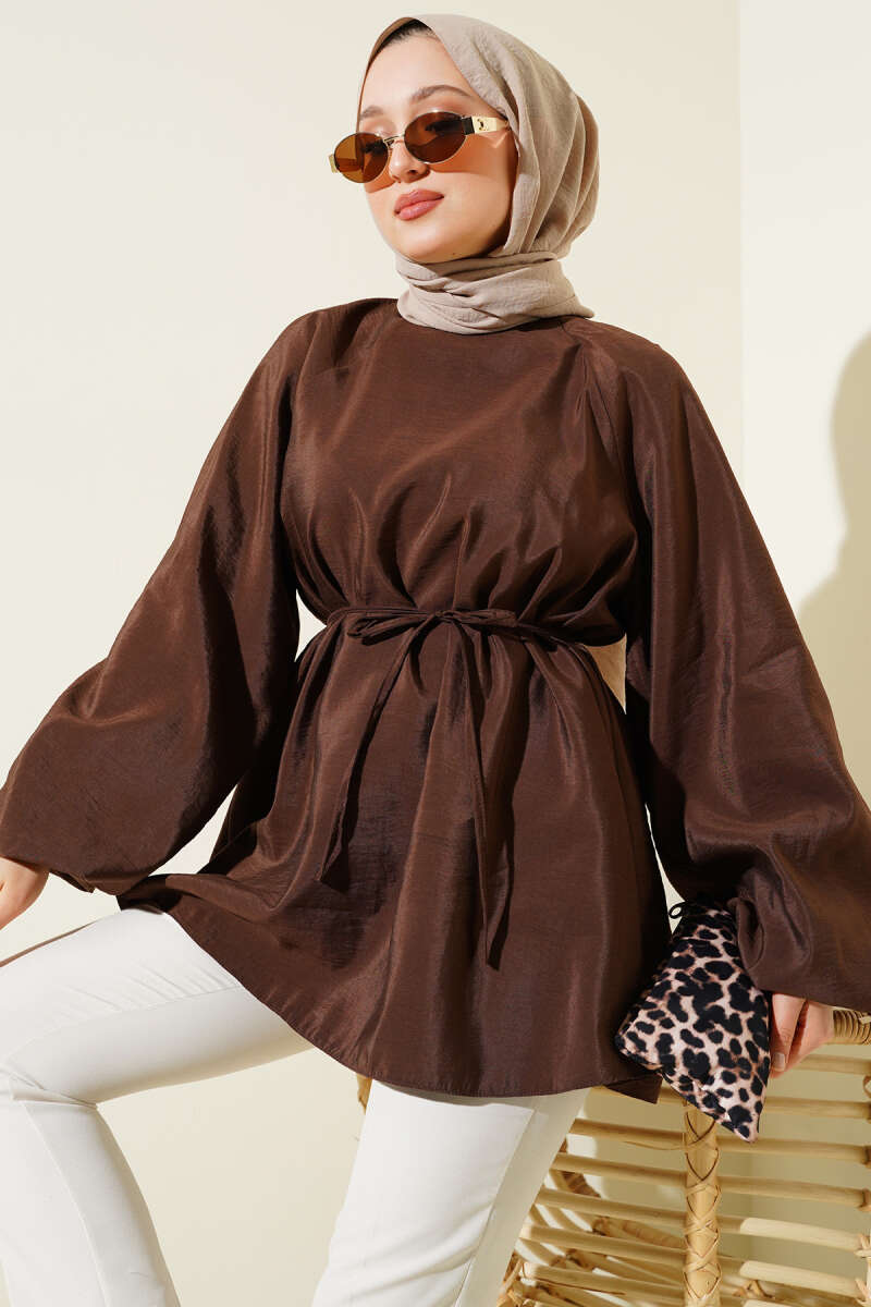 Reglan Balon Kol İp Kuşaklı Tunik