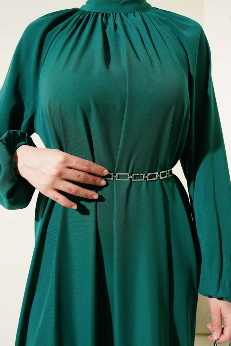Reglan Kol Zincir Kuşaklı Elbise