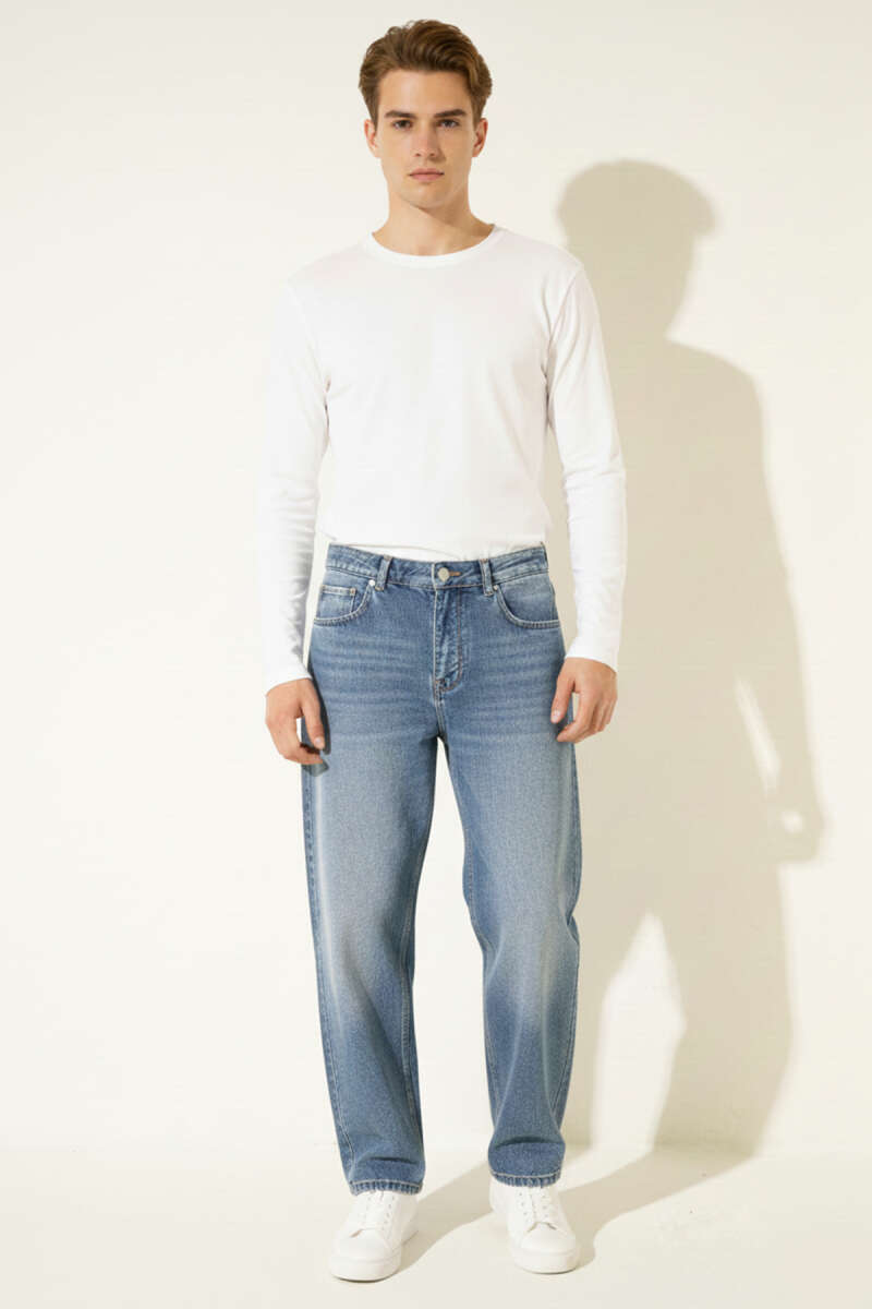 Regular Fit Buttoned Men's Denim Trousers