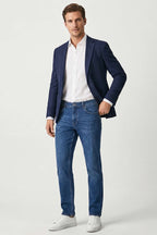 Regular Fit Likralı Cepli Erkek Kot Pantolon Mavi
