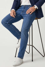Regular Fit Likralı Cepli Erkek Kot Pantolon Mavi