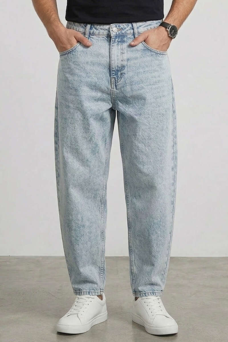 Relax Fit Cepli Erkek Kot Pantolon Açık Kar