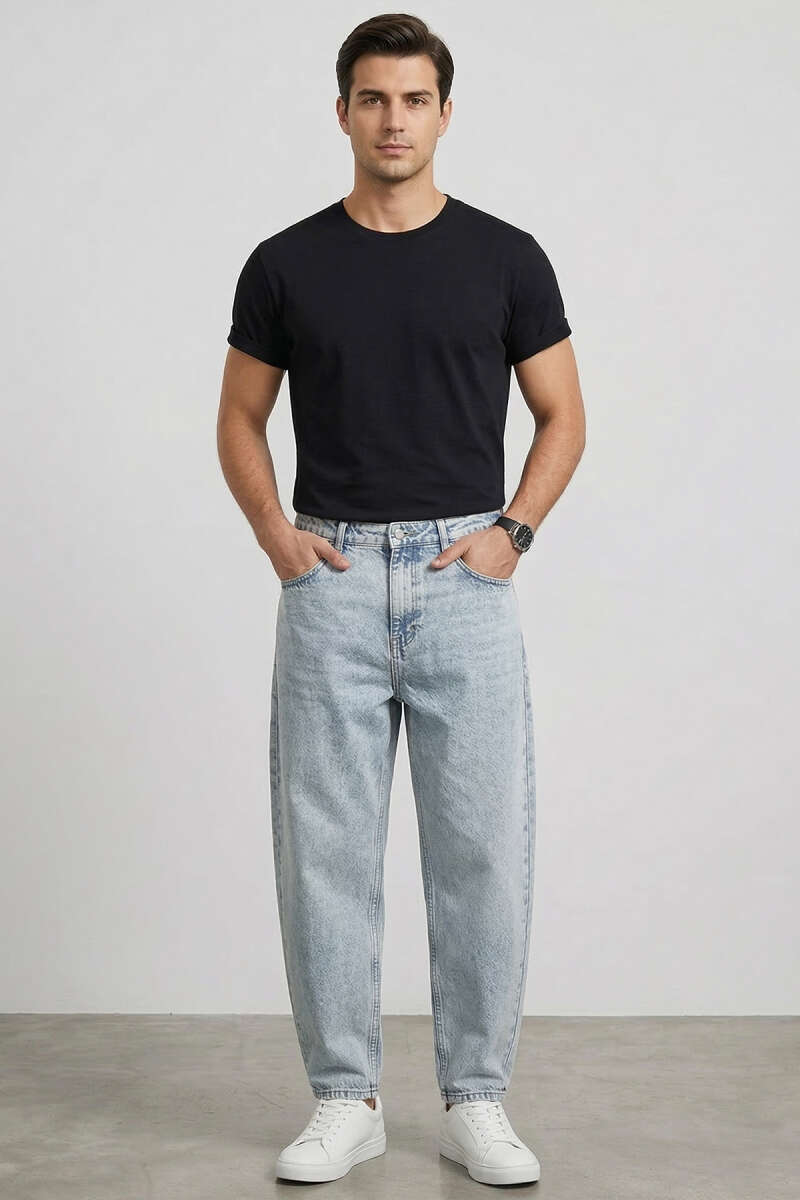 Relax Fit Cepli Erkek Kot Pantolon Açık Kar