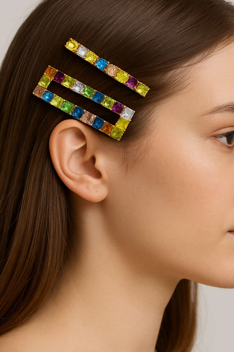 Renkli Taşlı 2'li Toka Set Main image