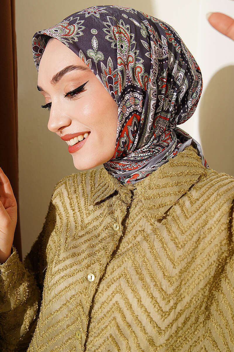 Retro Desen Elegance Eşarp Gri