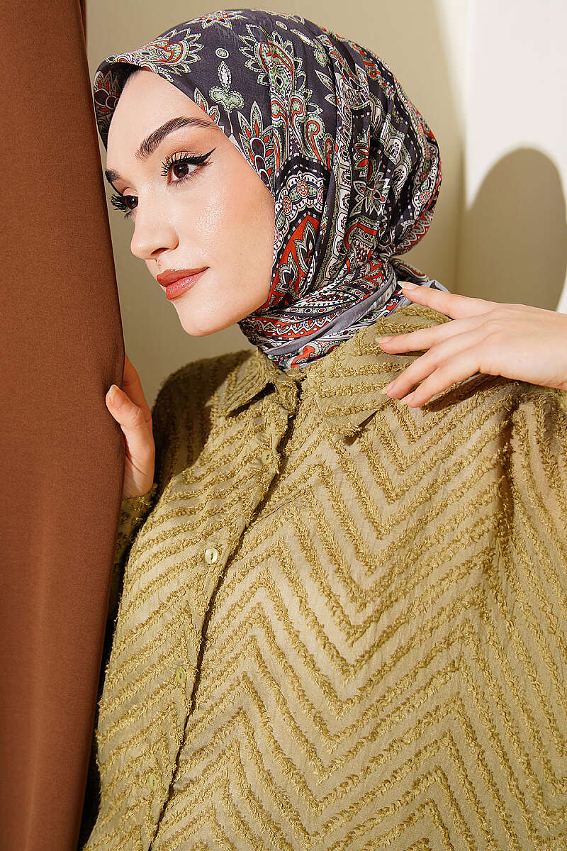Retro Desen Elegance Eşarp Gri
