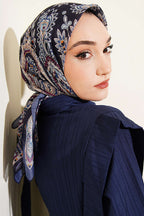 Retro Desen Elegance Eşarp İndigo