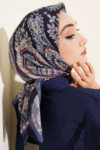 Retro Desen Elegance Eşarp İndigo