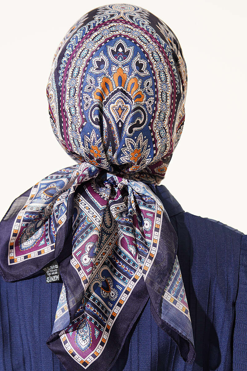 Retro Desen Elegance Eşarp İndigo