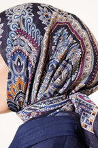 Retro Desen Elegance Eşarp İndigo