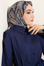 Retro Desen Elegance Eşarp Lacivert Bej