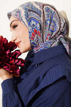 Retro Desen Elegance Eşarp Lacivert Gri