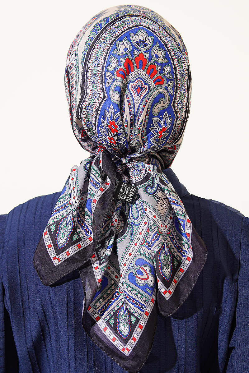 Retro Desen Elegance Eşarp Lacivert Gri