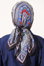 Retro Desen Elegance Eşarp Lacivert Gri