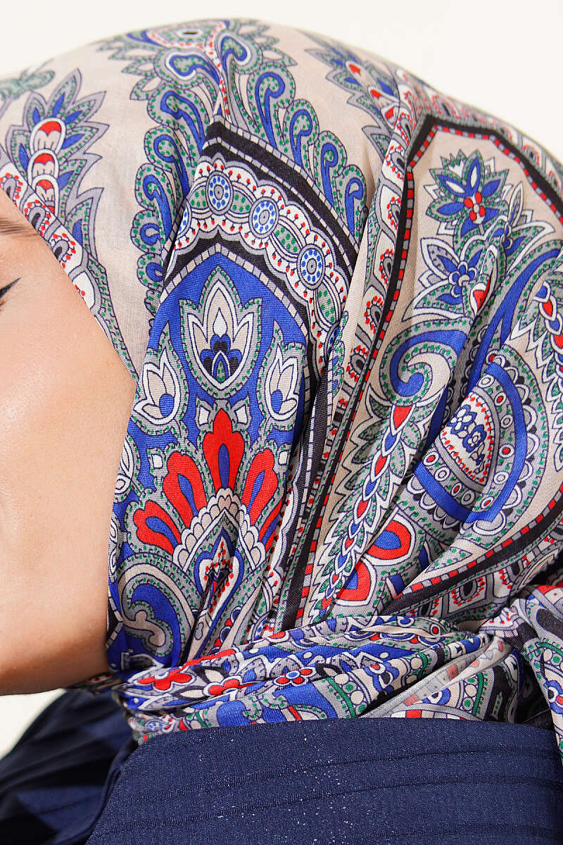 Retro Desen Elegance Eşarp Lacivert Gri