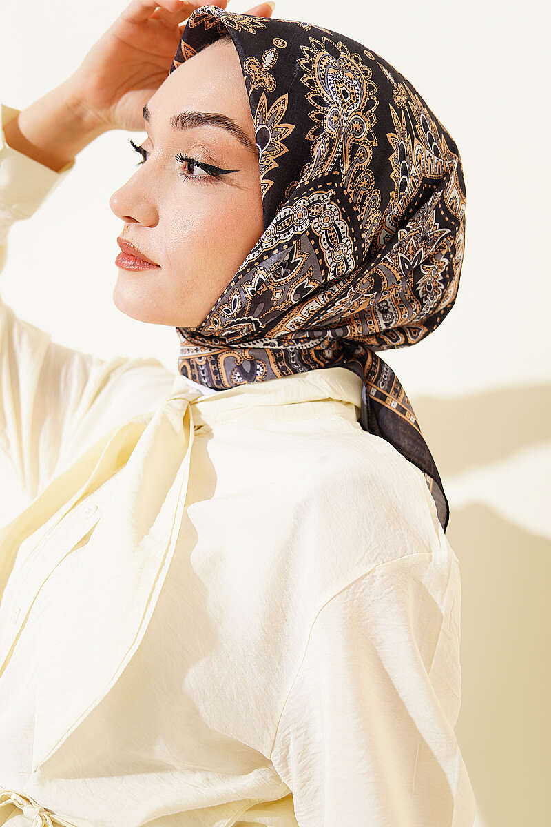 Retro Desen Elegance Eşarp Lacivert Sarı