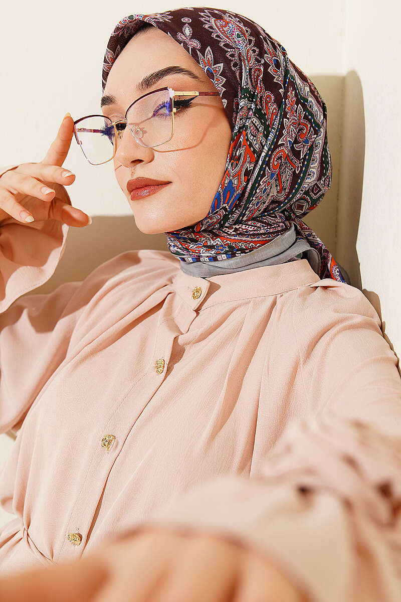 Retro Desen Elegance Eşarp Su Yeşili
