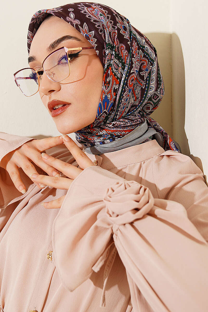 Retro Desen Elegance Eşarp Su Yeşili
