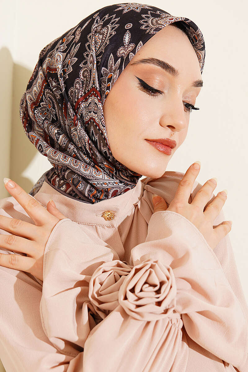 Retro Desen Elegance Eşarp Vizon