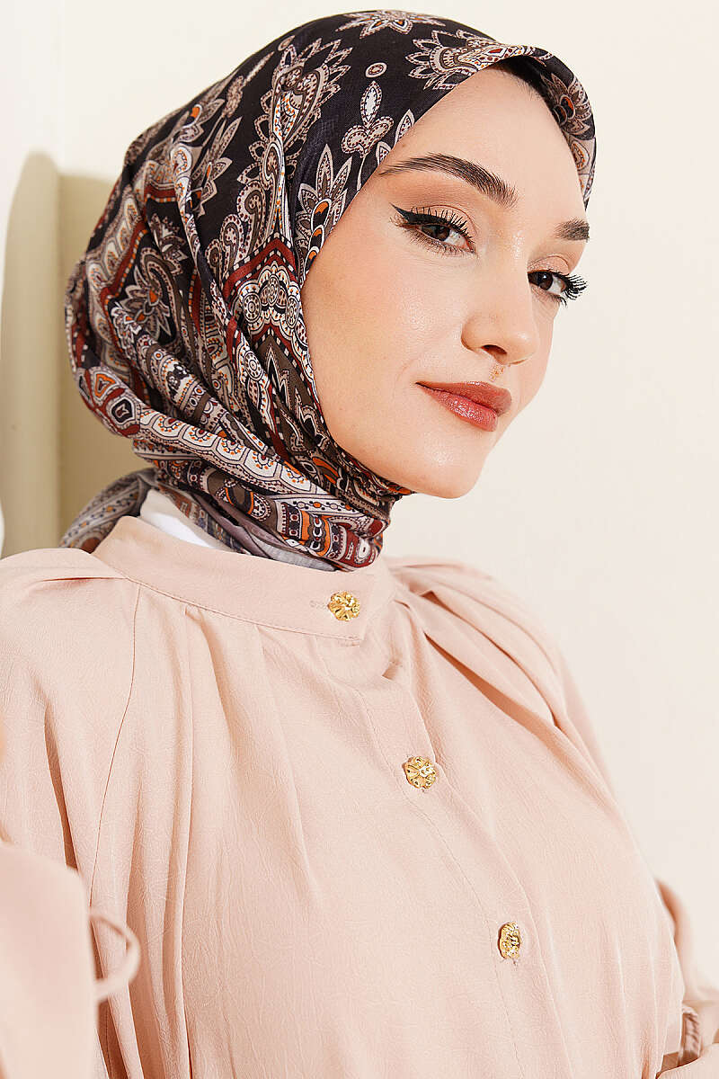 Retro Desen Elegance Eşarp Vizon