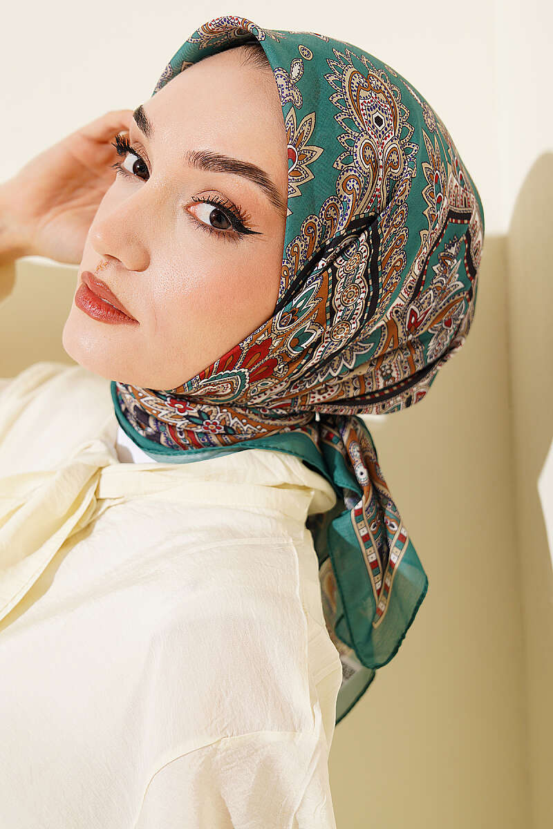 Retro Desen Elegance Eşarp Yeşil