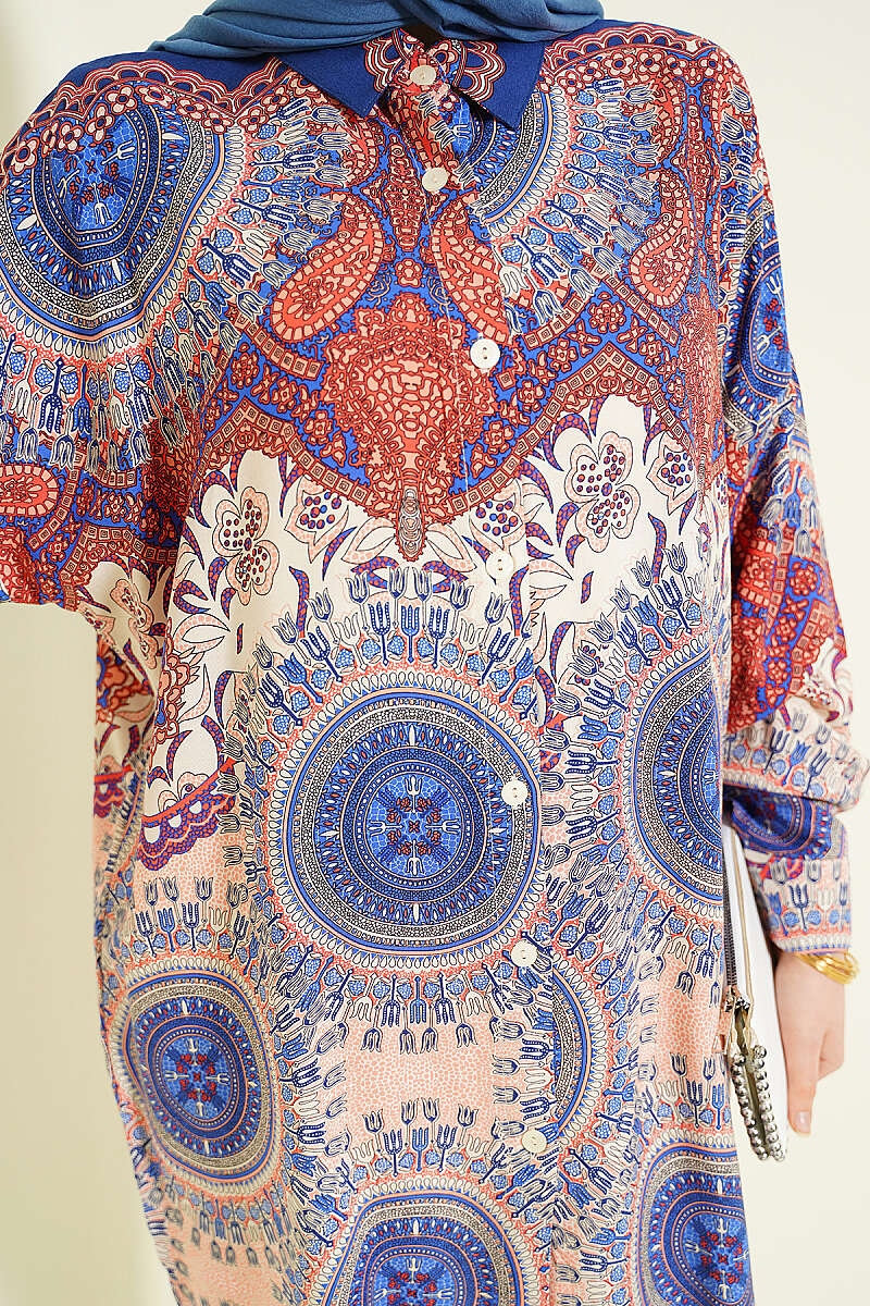 Retro Desenli Oversize Gömlek