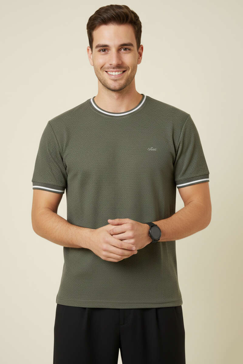 Ribana Detaylı Kısa Kol Erkek T-shirt Haki