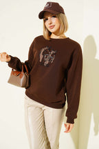 Ride A Cowboy Baskılı Sweatshirt