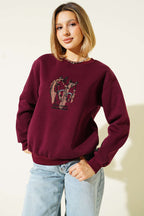 Ride A Cowboy Baskılı Sweatshirt Mürdüm