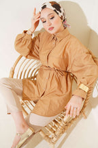 Robed Balloon Sleeve Belted Shirt