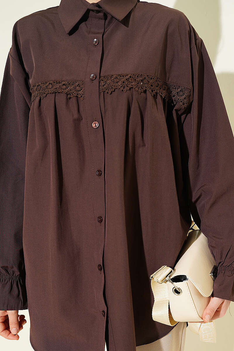 Robası Dantelli Poplin Gömlek